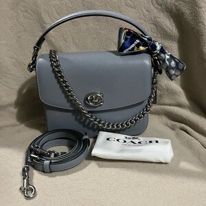 Coach Cassie 19 Silver/Blue Grey Polished Pebbled Leather Crossbody Handbag New
